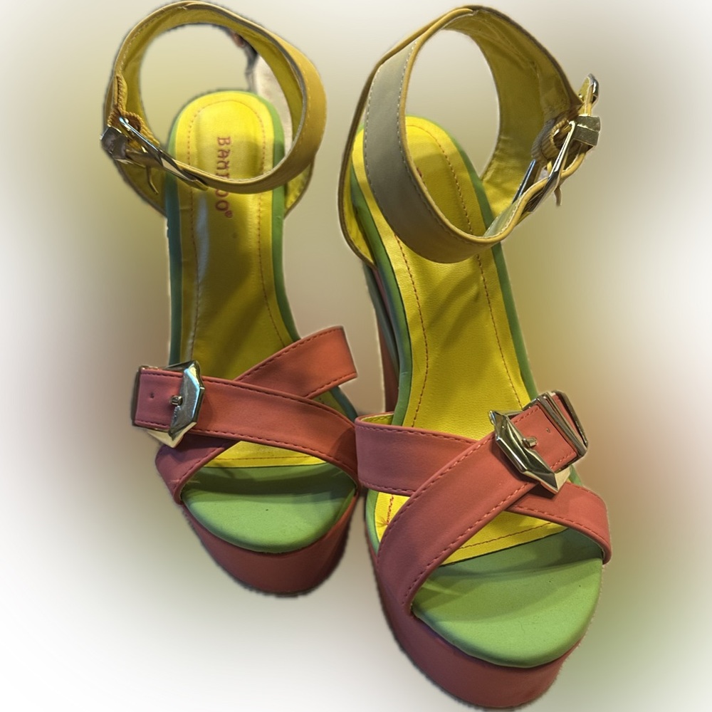 BAMBOO Multicolor Strappy Platform Sandals